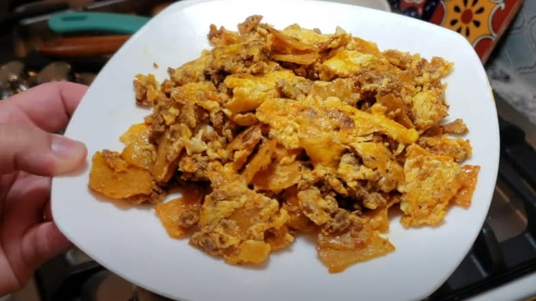 plate of migas con huevo