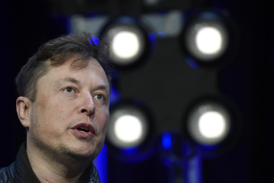 FILE - Elon Musk speaks at the SATELLITE Conference and Exhibition March 9, 2020, in Washington. On Tuesday, May 10, 2022, Musk said he would reverse Twitter’s ban of former President Donald Trump, who was booted in January 2021 for inciting violence at the U.S. Capitol, should he succeed in acquiring the social platform for $44 billion. (AP Photo/Susan Walsh, File)