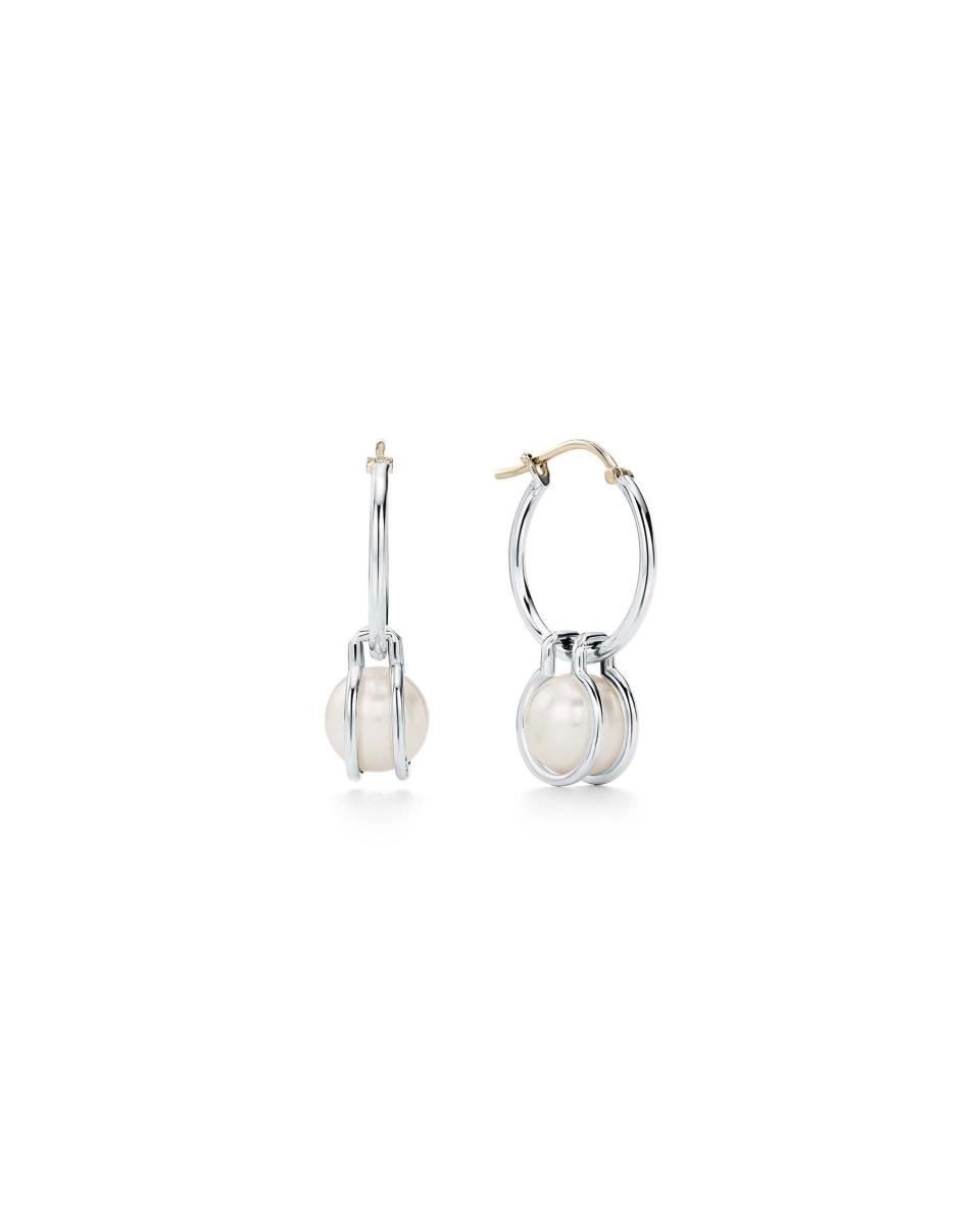 51) Pearl Hoop Earrings in Sterling Silver