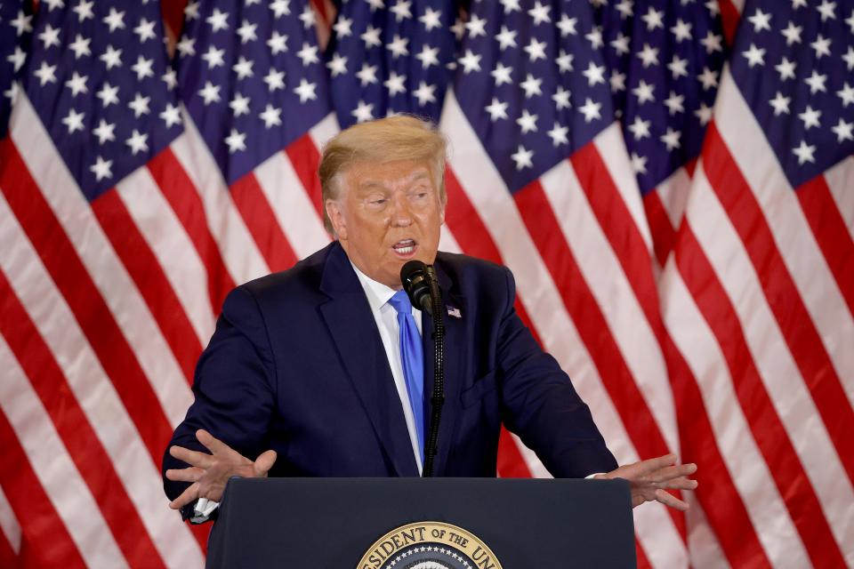 US President Donald Trump speaks on election night in the East Room of the White House in the early morning hours of 4 November, 2020 in Washington, DC.Chip Somodevilla/Getty