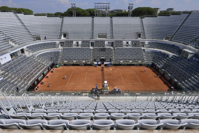 Novak Djokovic and Filip Krajinovic play at an empty Foro Italico