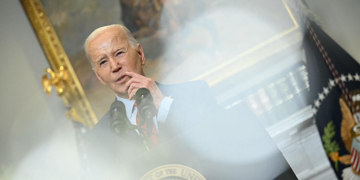 Biden addressing campus protests over Israel at the White House on Thursday.