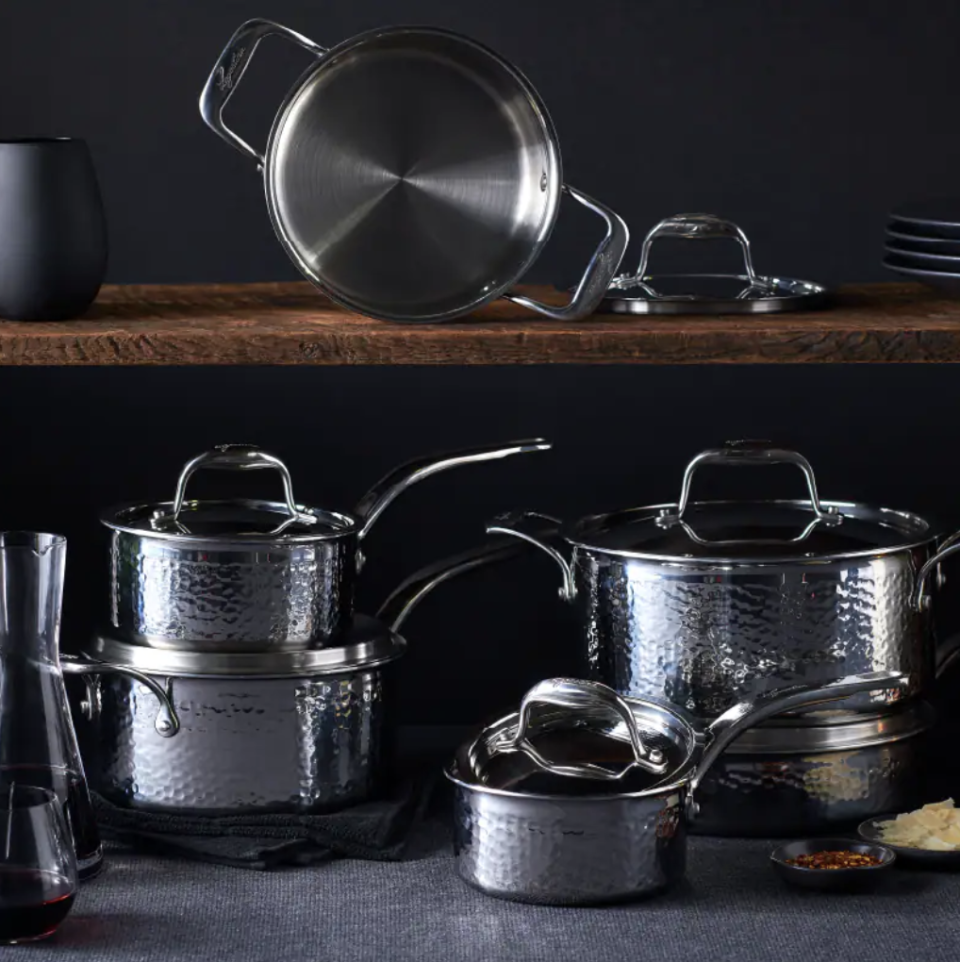 Lagostina Artiste-Clad Hand Hammered Stainless Steel Cookware Set (Photo via Canadian Tire)