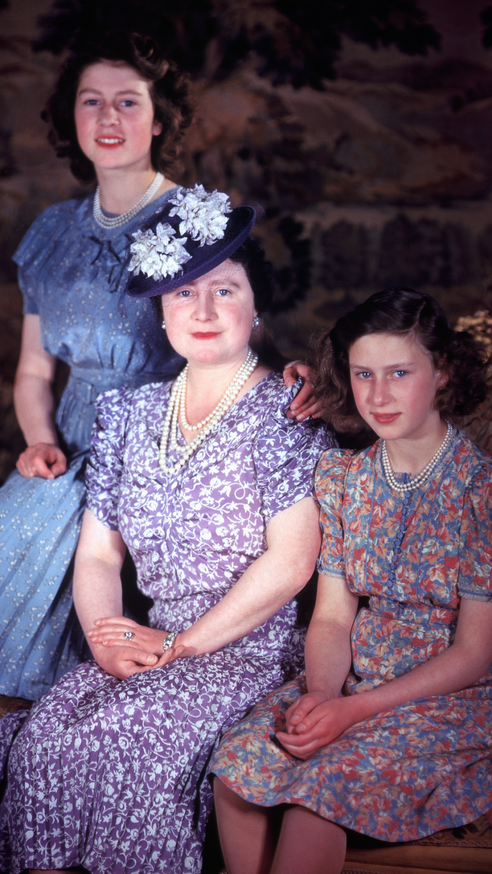 <p> A year before the end of the Second World War in 1944, the royal princesses sat for a portrait with the Queen Mother. The teenagers appeared to be following in her footsteps with a penchant for tea dresses and pearls - a look they both continued to embrace for decades to come. </p>