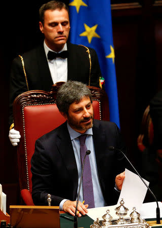 The new Chamber of Deputies president, Five Stars Movement (M5S) Roberto Fico attends at the Chamber of Deputies during the second session day since the March 4 national election in Rome, Italy March 24, 2018. REUTERS/Tony Gentile