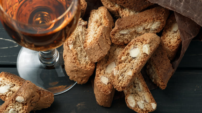 Cantucci with glass of vin santo