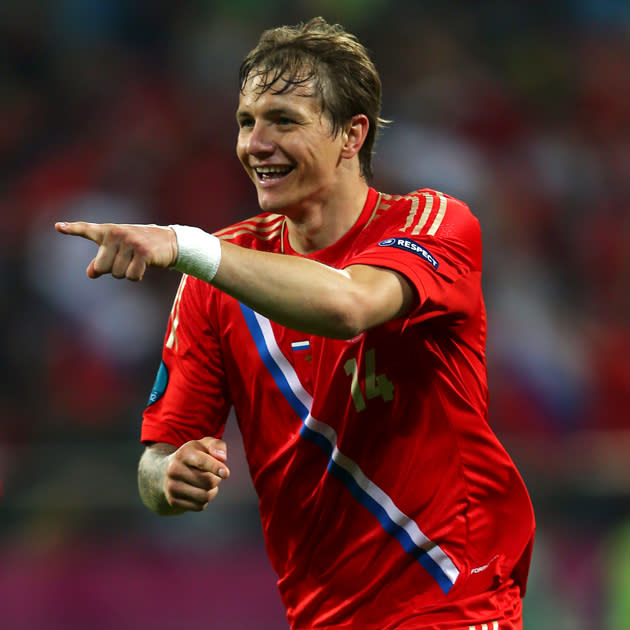 Nom: Roman Pavlyuchenko<br>Poste: Attaquant<br>Date de naissance (Âge): 15/12/1981 (30)<br>Pays: Russie<br>Numéro: 14<br>Club: Lokomotiv Moskva (Russie RUS)