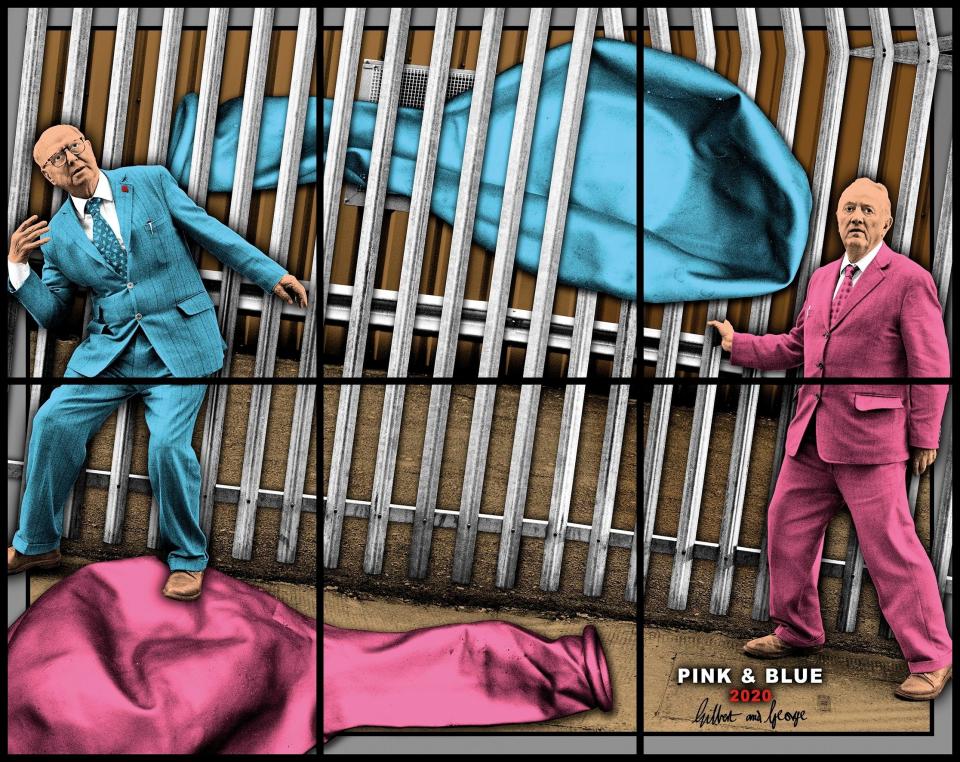 Pink and Blue by Gilbert and George is at White Cube, Mason's Yard - White Cube