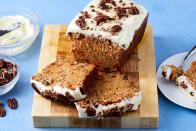 <p>In the world of quick breads, <a href="https://www.delish.com/cooking/recipe-ideas/recipes/a50825/best-banana-bread-recipe/" rel="nofollow noopener" target="_blank" data-ylk="slk:banana bread;elm:context_link;itc:0;sec:content-canvas" class="link ">banana bread </a>and <a href="https://www.delish.com/cooking/recipe-ideas/recipes/a53021/easy-zucchini-bread-recipe/" rel="nofollow noopener" target="_blank" data-ylk="slk:zucchini bread;elm:context_link;itc:0;sec:content-canvas" class="link ">zucchini bread</a> used to be our favorite—until we met carrot bread. On its own, this nicely spiced bread is rather humble, but spread some cream cheese frosting on top and you've got CARROT. CAKE. BREAD. <br><br>Get the <strong><a href="https://www.delish.com/cooking/recipe-ideas/a26882949/carrot-bread-recipe/" rel="nofollow noopener" target="_blank" data-ylk="slk:Carrot Cake Bread recipe;elm:context_link;itc:0;sec:content-canvas" class="link ">Carrot Cake Bread recipe</a>.</strong></p>