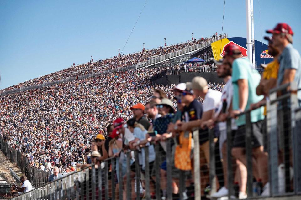 Spectators watch the qualifying session at the Circuit of The Americas in Austin, Texas