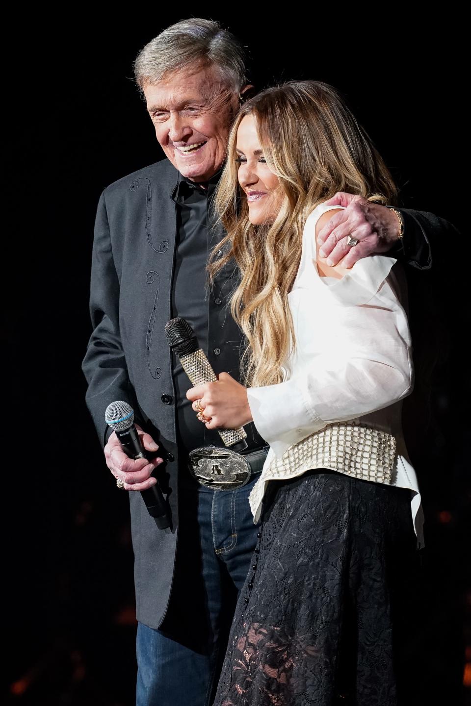 Carly Pearce performs with Bill Anderson at the Ryman Auditorium in Nashville, Tenn., Wednesday, Oct. 26, 2022.