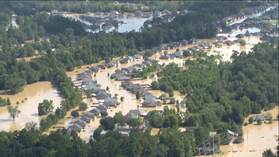 La panorámica de uno de los barrios del estado, completamente anegado de agua (ABC News)