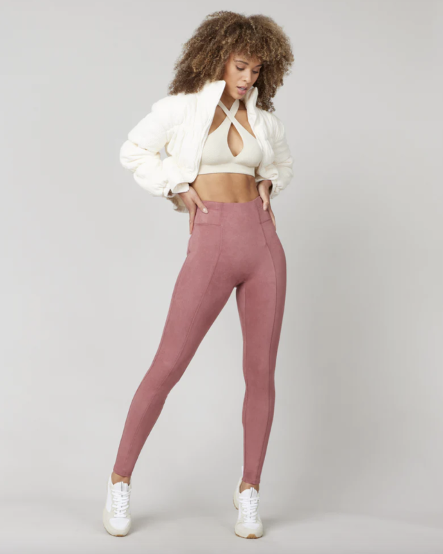 Spanx Faux Suede Leggings in Rich Rose