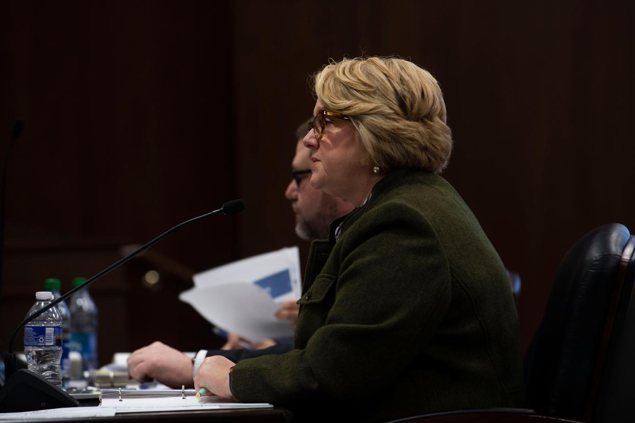 DCS Commissioner Margie Quin speaks during a budget presentation at Cordell Hull State Office Building in Nashville , Tenn., Wednesday, March 1, 2023.Sen. 