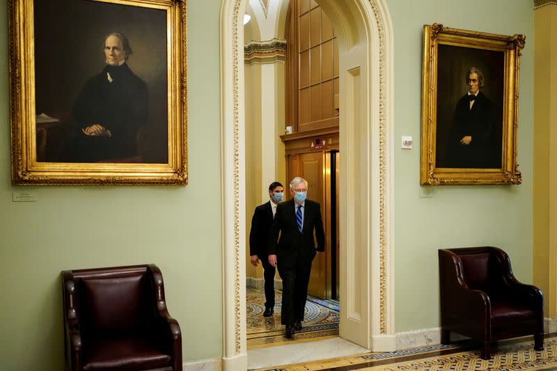 U.S. Senate Majority Leader Mitch McConnell arrives for a vote in Washington