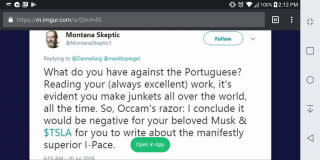 Montana Skeptic Tweet criticizing Dan Neil's Tesla Model 3 Performance review