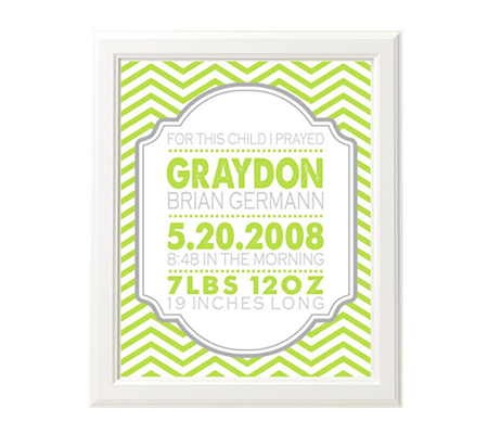 Modern Custom Chevron Birth Announcement Nursery Print