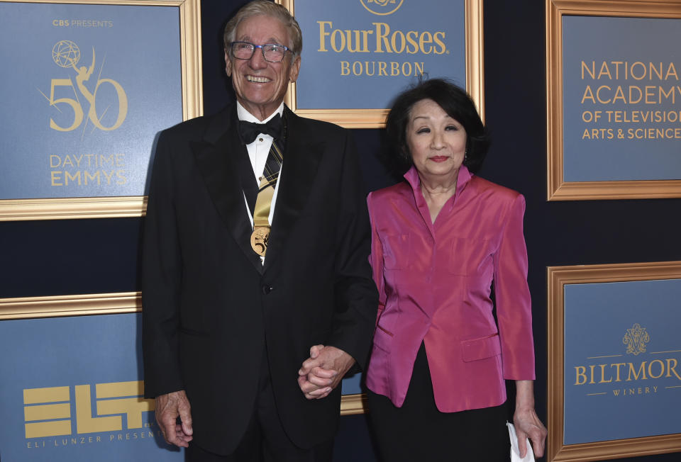 Maury Povich, left, and Connie Chung arrive at the 50th Daytime Emmy Awards on Friday, Dec. 15, 2023, at the Westin Bonaventure Hotel in Los Angeles. (Photo by Richard Shotwell/Invision/AP)