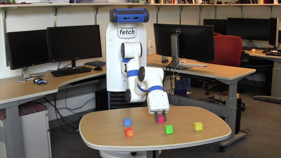 This robot, powered by an AI called Rosie, learned how to solve this puzzle from a human who communicated to the robot using natural language. James Kirk, <a href="http://creativecommons.org/licenses/by-nd/4.0/" rel="nofollow noopener" target="_blank" data-ylk="slk:CC BY-ND;elm:context_link;itc:0;sec:content-canvas" class="link ">CC BY-ND</a>