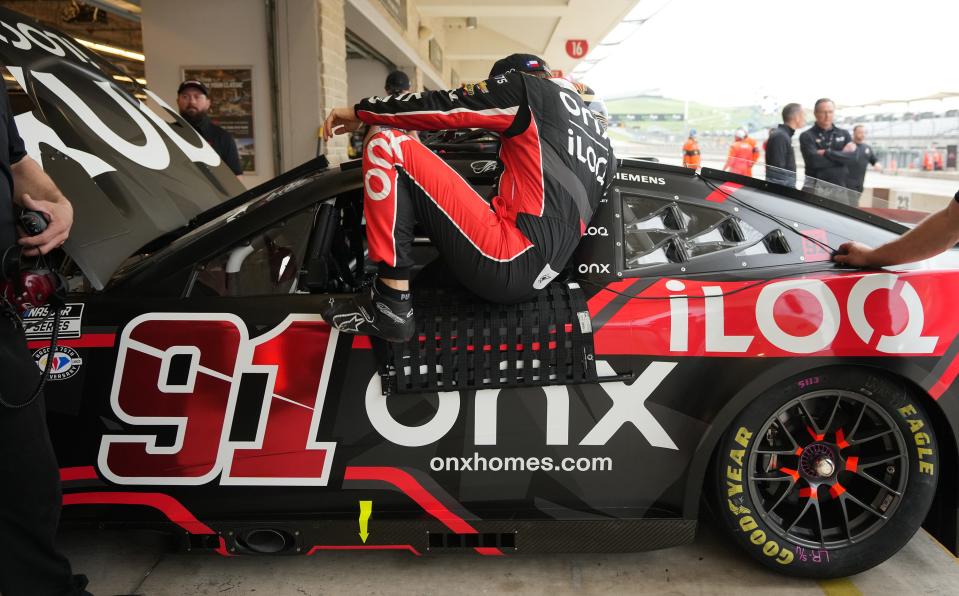 Kimi Räikkönen gets ready for a practice run Friday at Circuit of the Americas. The veteran Formula One driver is racing stock cars this weekend.