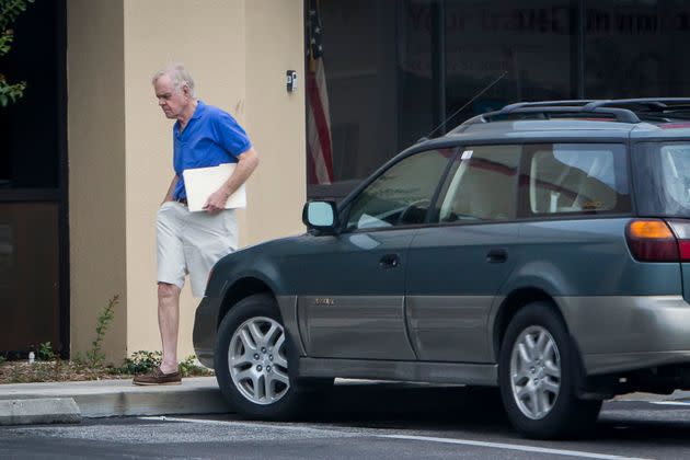 Bill Regnery leaving a Bank of America branch near his home in Boca Grande, Florida, in 2017. Regnery was proud of his elevation of white nationalist Richard Spencer. (Photo: Will Vragovic)