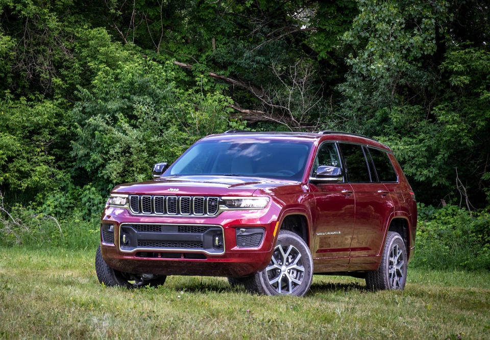 This photo provided by Stellantis shows the Jeep Grand Cherokee L, a new three-row version of the ultra-popular Grand Cherokee SUV. The Grand Cherokee L is notable for its spacious interior and off-road abilities. (Stellantis via AP)