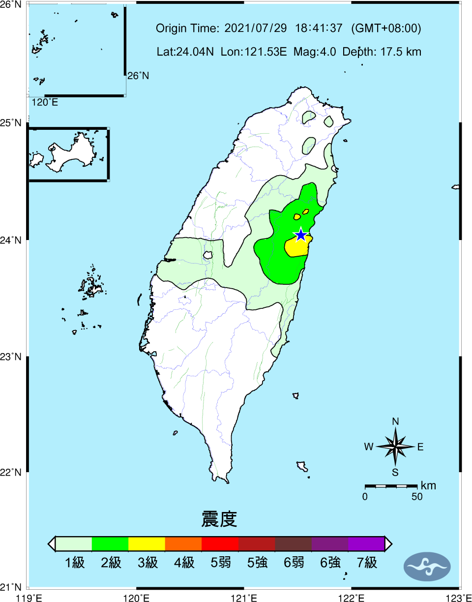 花蓮地牛翻身。（圖／翻攝自中央氣象局）