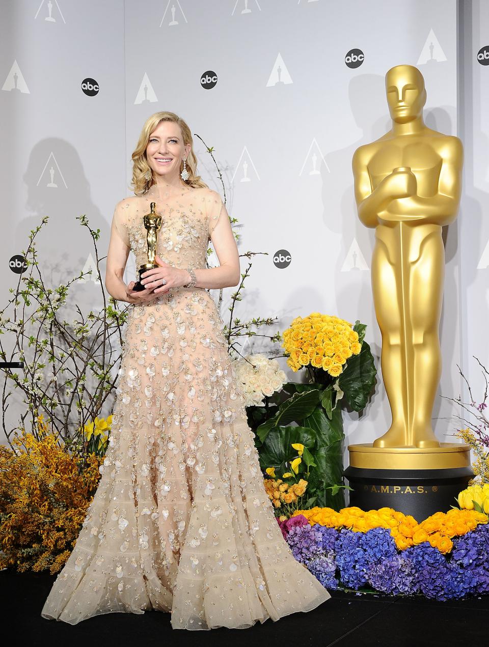 MARCH 02: Actress Cate Blanchett poses in the press room at the 86th annual Academy Awards at Dolby Theatre on March 2, 2014 in Hollywood, California.