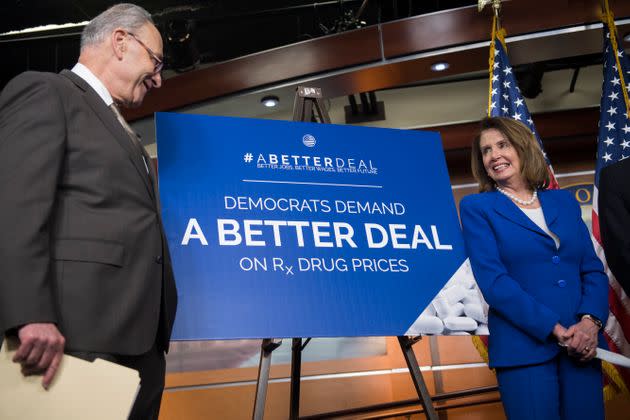 The prescription drug reforms that Senate Minority Leader Chuck Schumer (D-N.Y.) and House Speaker Nancy Pelosi (D-Calif.) have supported would reduce drug prices, which in turn would lower government spending through Medicare. (Photo: Tom Williams via Getty Images)