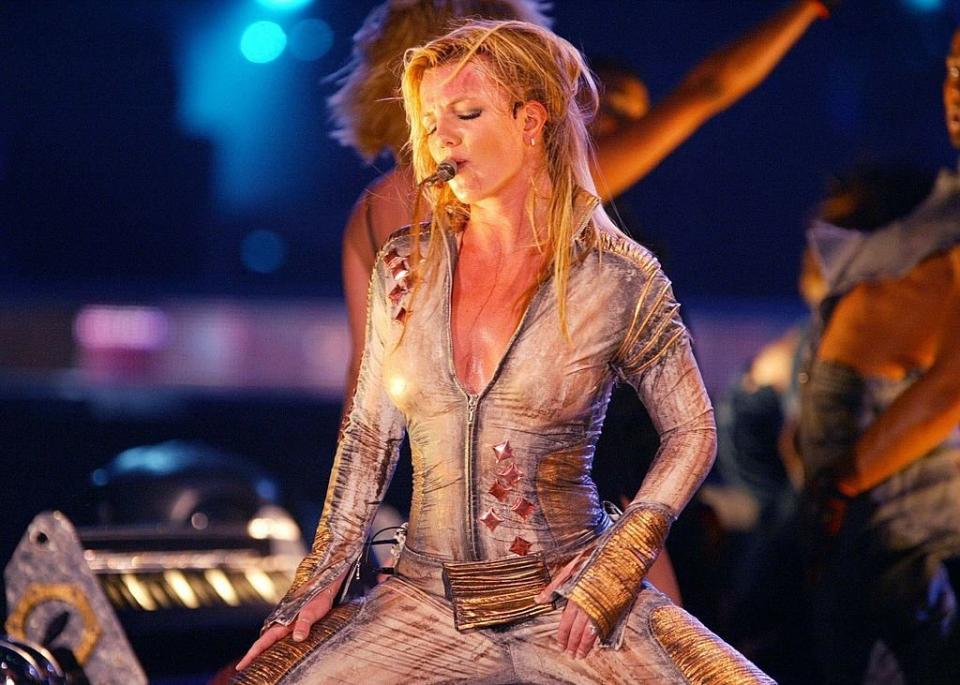 Britney Spears in performance from Atlantic City, NJ on 7/5/02 (Photo by Tom Briglia/FilmMagic)