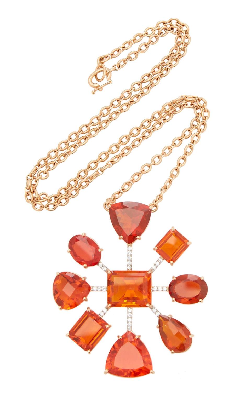 Gemmy Gem Necklace with Fire Opal & Diamond Pave