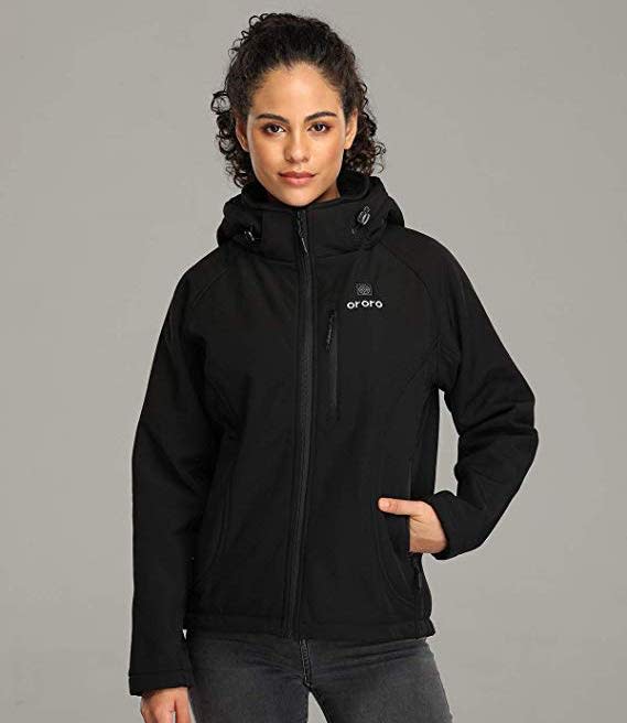 ORORO Women's Slim Fit Heated Jacket with Battery Pack and Detachable Hood