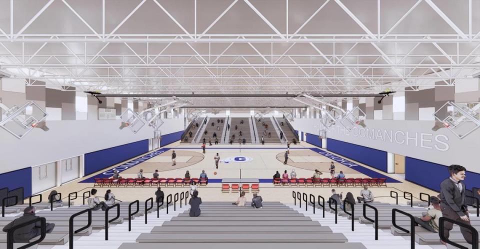 This rendering shows what the main gym in the new Cahokia High School will look like.