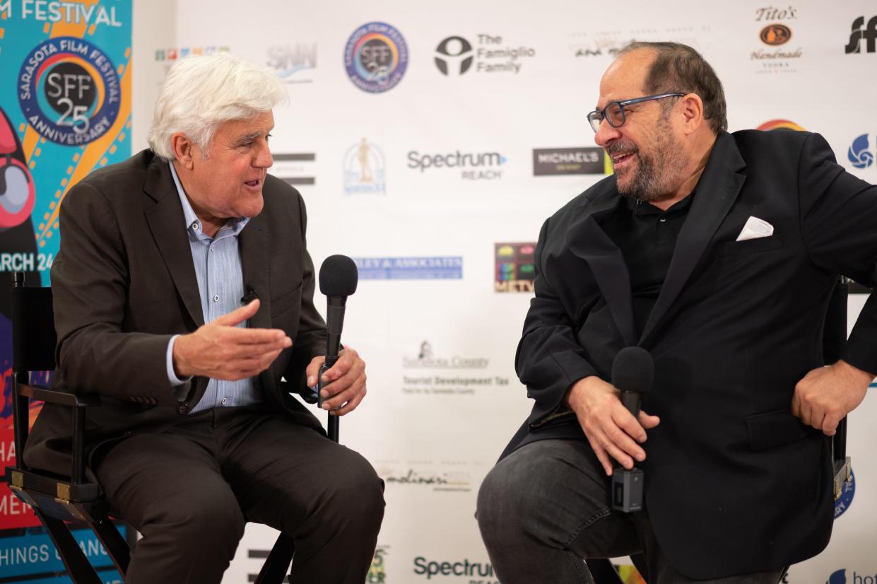 Jay Leno, seen here with Sarasota Film Festival president and chairman of the board Mark Famiglio, received the festival's Career Achievement Award.