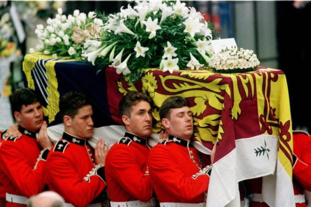 <p>Diana's funeral plans were based on those of 'Tay Bridge', which was the plan in place for when the Queen Mother died.</p><p>Three wreaths of white roses—from William, Harry, and the Earl—were placed on Diana's coffin, including a letter from Harry addressed to 'Mummy.'</p>