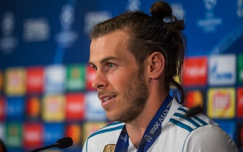 Gareth Bale of Real Madrid speaks to the media during the press conference - Credit: Getty