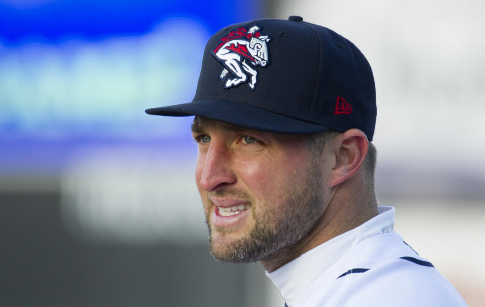 Tim Tebow, shown with the Binghamton Rumble Ponies, has an invitation to join the new AAF football league in 2019. (AP)