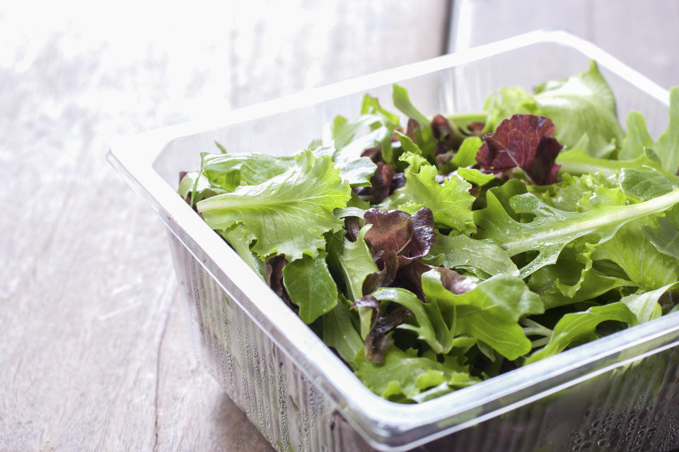 Salad, ready to eat fresh from the supermarket in plastic packaging.