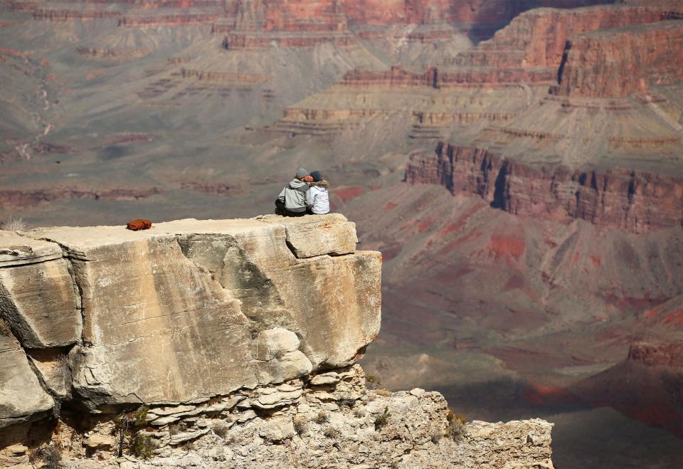 Tourists visit Grand Canyon National Park in Arizona in March.