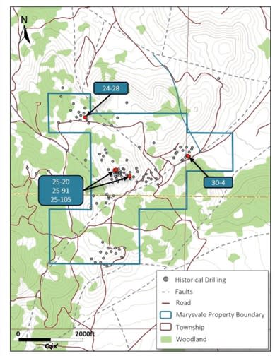 <i>Figure 3: Marysvale Historic Drilling locations.</i>