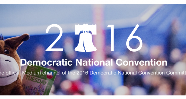 Screenshot of the 2016 Democratic National Convention's channel on the online publisher Medium, one of the many new platforms embraced by this year's political conventions.