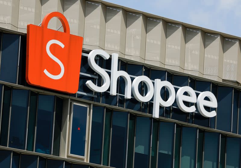 FILE PHOTO: A signage of Shopee, the e-commerce arm of Sea Ltd, is pictured at its office in Singapore