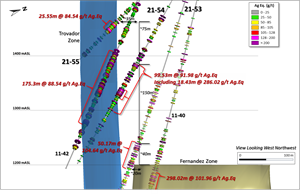 Oblique Cross Section View to west-northwest of Key Results 11-40, 11-42, 21-53, 21-54 and 21-55