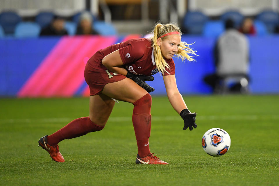 Goalie Katie Meyer of the Stanford Cardinal