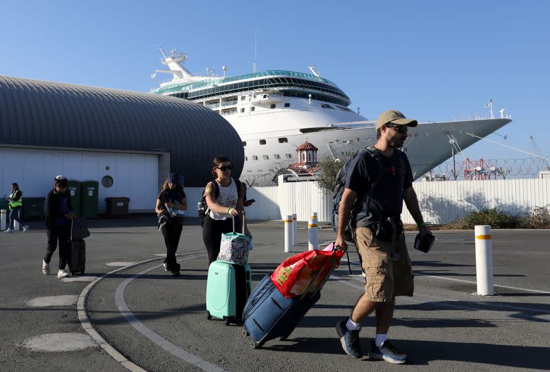 U.S. citizens arrive at Limassol port after their evacuation from Haifa in Israel, in Limassol