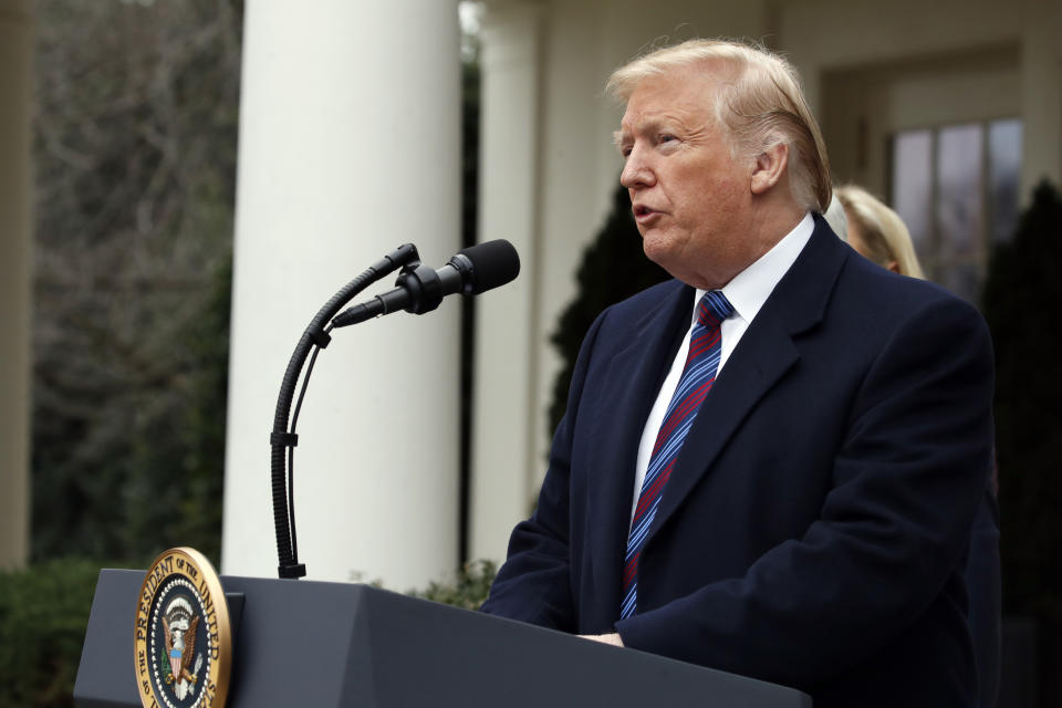 President Donald Trump speaks in the Rose Garden of the White House after a meeting with Congressional leaders on border security, Friday, Jan. 4, 2019, at the White House in Washington. (AP Photo/Jacquelyn Martin)