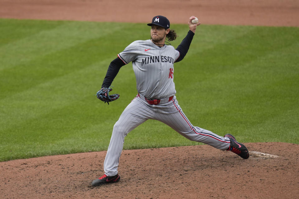 Minnesota Twins relief pitcher Steven Okert throws to the Baltimore Orioles during the seventh inning of a baseball game, Wednesday, April 17, 2024, in Baltimore. The Orioles won 4-2. (AP Photo/Jess Rapfogel)