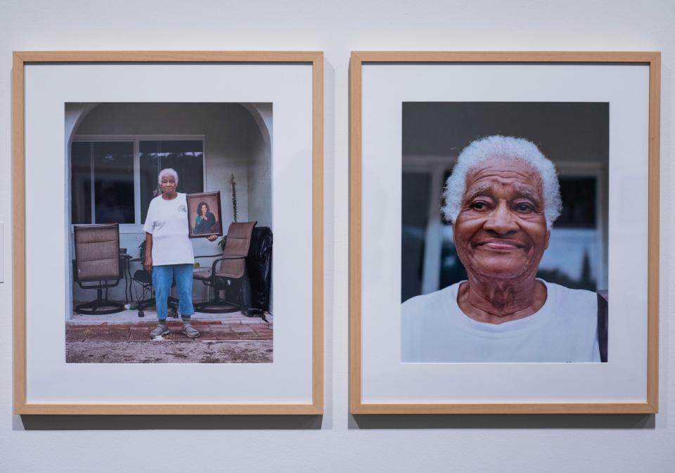 "Ms. Katie Mae at Home," and "Ms. Katie Mae," two photographs from the "Black Pearls" exhibition at the Boca Raton Museum of Art.