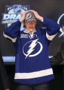 PITTSBURGH, PA - JUNE 22: Andrei Vasilevski, 19th overall pick by the Tampa Bay Lightning, poses on stage during Round One of the 2012 NHL Entry Draft at Consol Energy Center on June 22, 2012 in Pittsburgh, Pennsylvania. (Photo by Bruce Bennett/Getty Images)