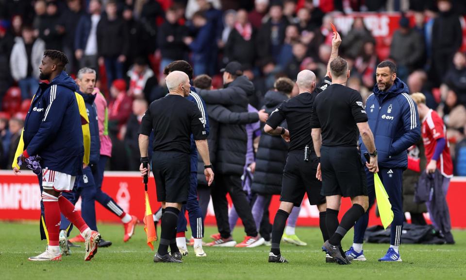 <span>Steven Reid, right, sees red 21 years after his last sending off.</span><span>Photograph: Catherine Ivill/Getty Images</span>